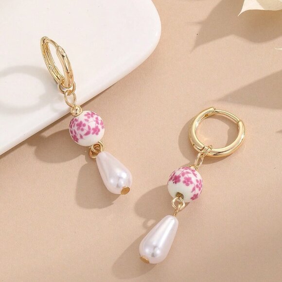 Multicolor Sexy Women's Style Faux Pearl Ceramic Pendant Earrings - Picture 7 of 11